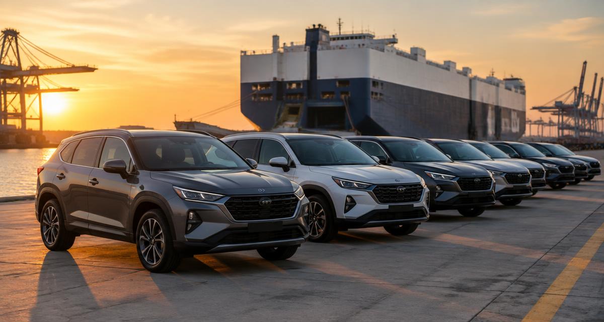 Автомобили на портовом терминале перед отправкой из Кореи